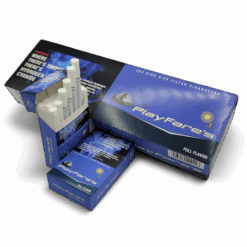 PlayFare’s Full King Size cigarette carton and pack with open cigarette sticks