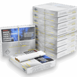 Classic Extra Lights King Size Cigarettes – Canadian cartons and open pack with white and gold design.